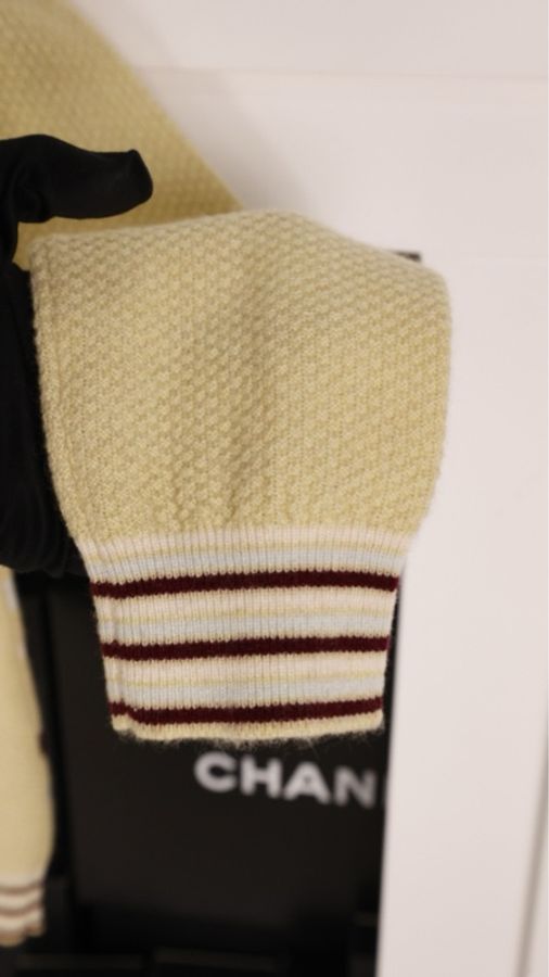 Chanel 04年秀款黄棕格纹山羊绒针织开衫马甲开衫套装-70