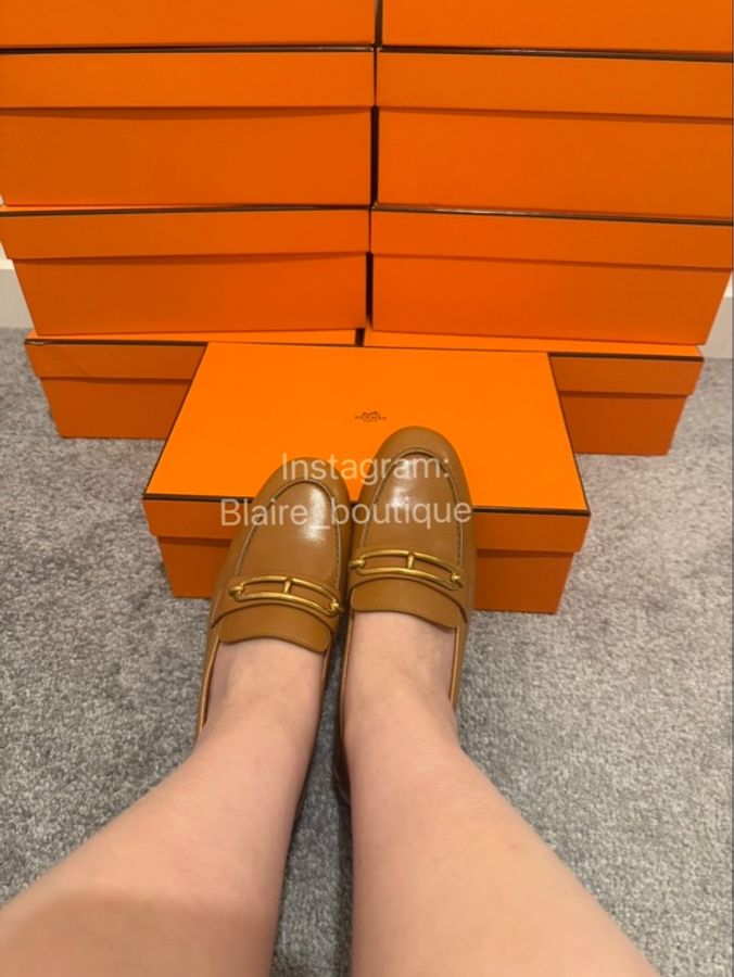 Hermes 愛馬仕 特賣會購入 金棕豬鼻樂福鞋-4