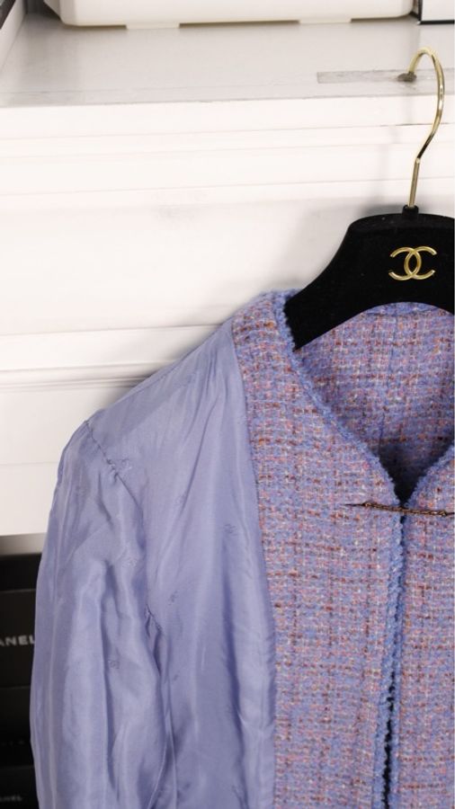 Chanel 97年紫色编织四口袋长款外套-13