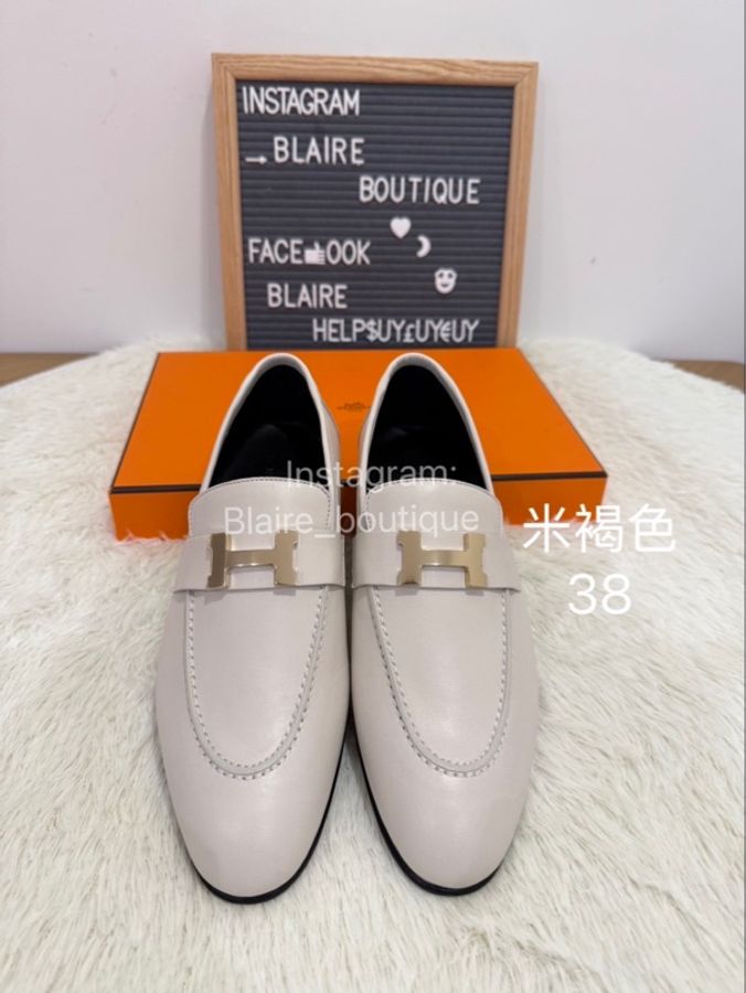 Hermes 愛馬仕 特賣會購買 經典H樂福鞋 不是很白的那種白色 色號：Beige Glaise 米褐色 尺寸：37.5 / 38-5