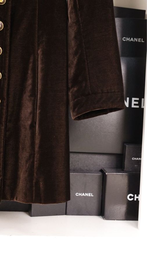 Chanel 93年秀款咖啡色丝绒双排金扣上衣外套-41
