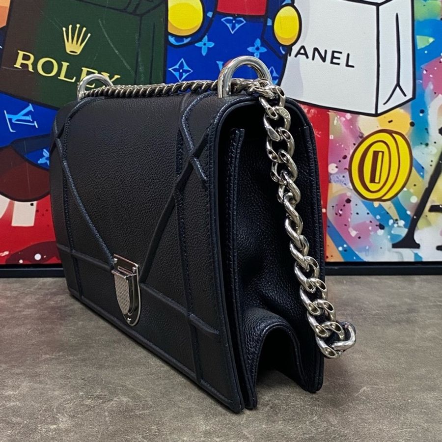 迪奧/Dior Diorama 黑銀盾牌包 鏈條包 單肩斜挎包-3
