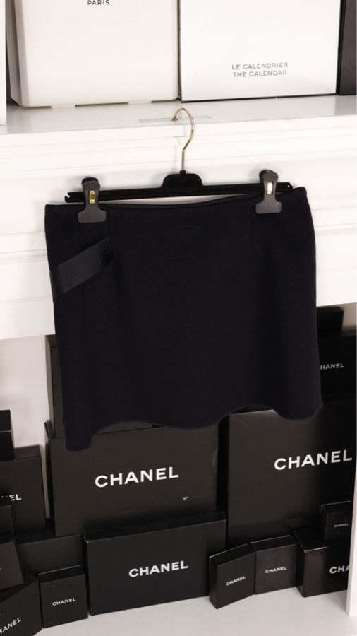 Chanel 04年运动方标系列jennie同款深蓝色羊毛腰带半裙-2