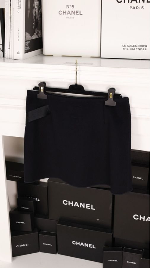 Chanel 04年运动方标系列jennie同款深蓝色羊毛腰带半裙-13