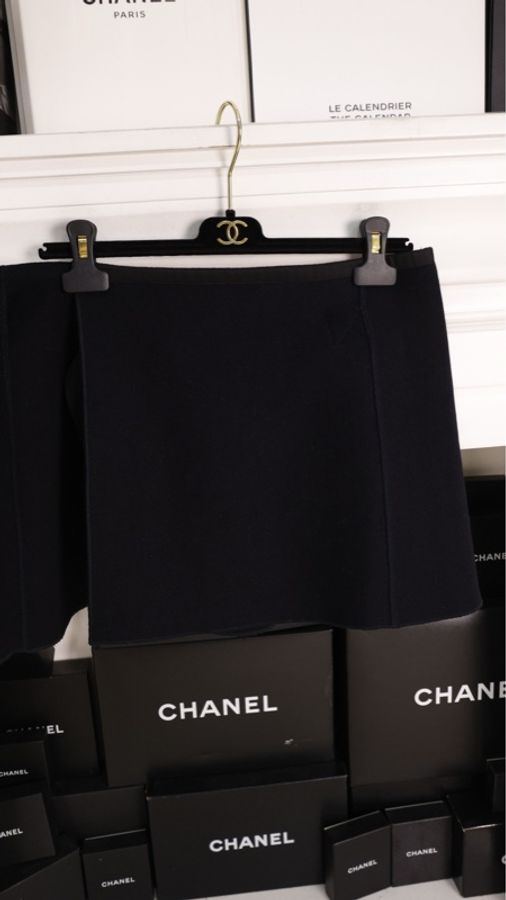 Chanel 04年运动方标系列jennie同款深蓝色羊毛腰带半裙-24