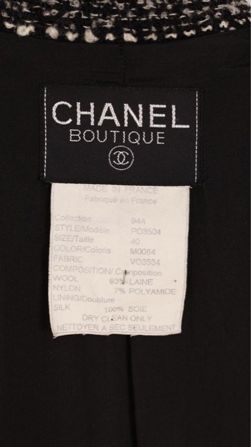 Chanel 94年秋冬秀款黑白雪花粗花呢两口袋上衣外套-24