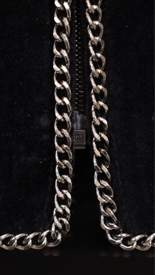 Chanel 06年秀款黑色丝绒银链滚边收腰上衣外套-27