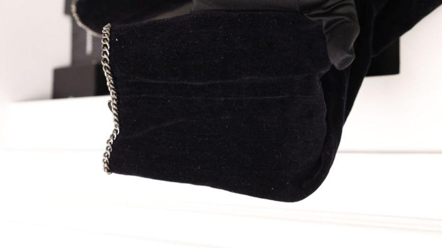 Chanel 06年秀款黑色丝绒银链滚边收腰上衣外套-40