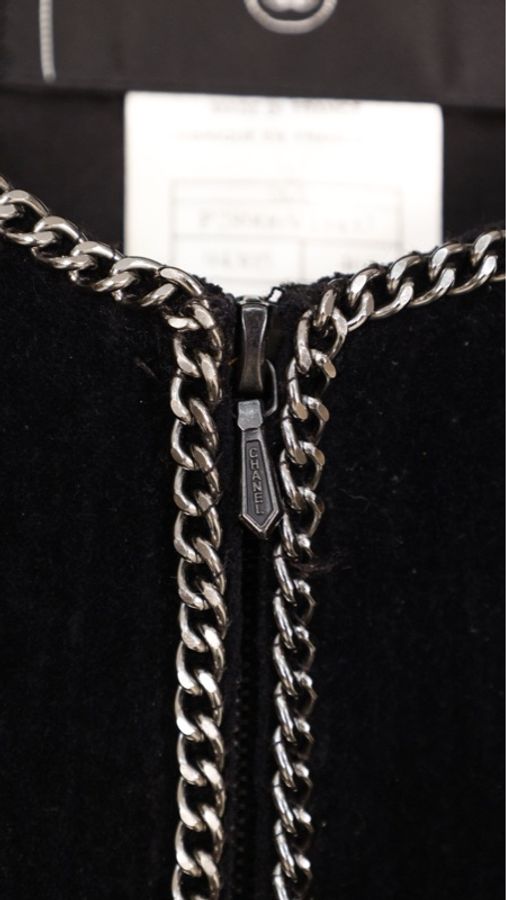 Chanel 06年秀款黑色丝绒银链滚边收腰上衣外套-62