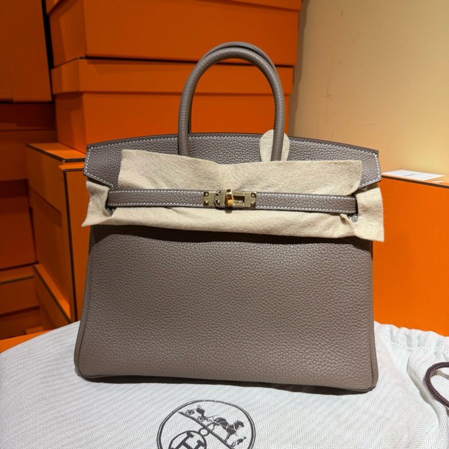 愛馬仕Hermes Birkin25 BK25 金扣 大象灰鉑金包手提包-0