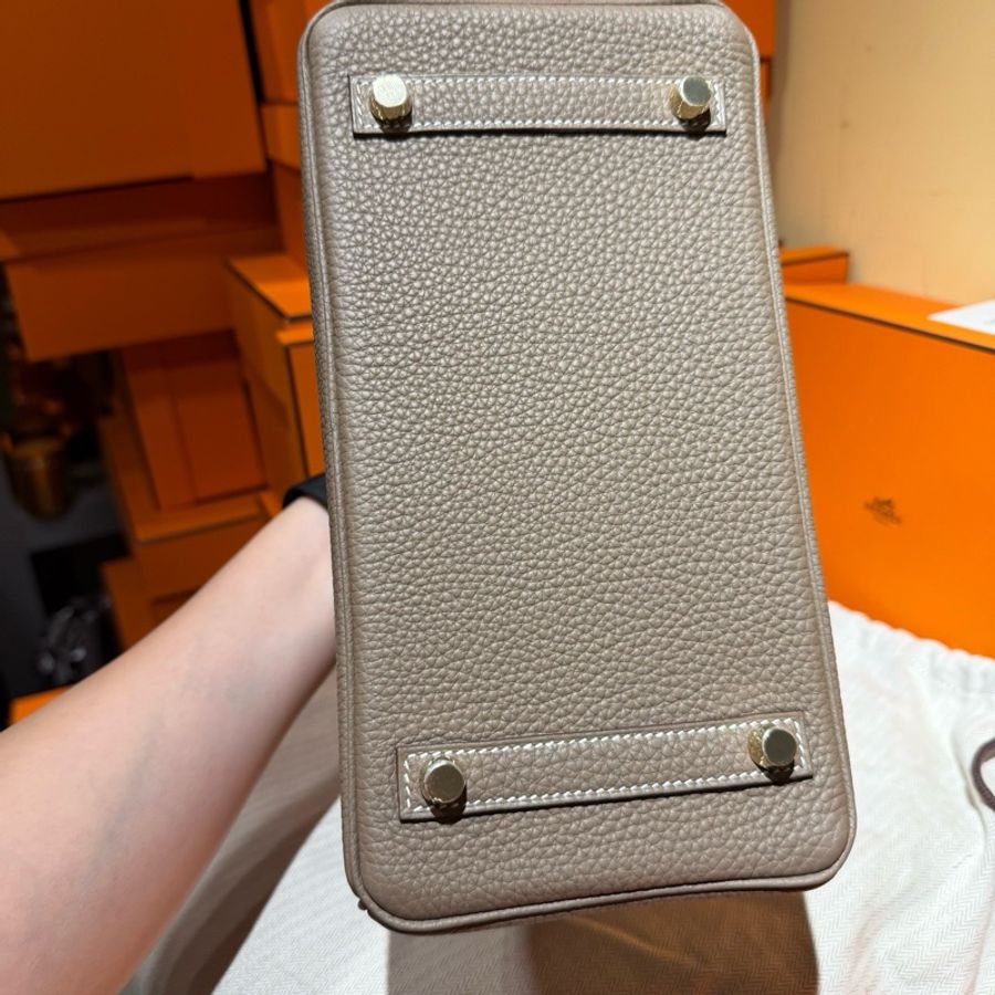 愛馬仕Hermes Birkin25 BK25 金扣 大象灰鉑金包手提包-3