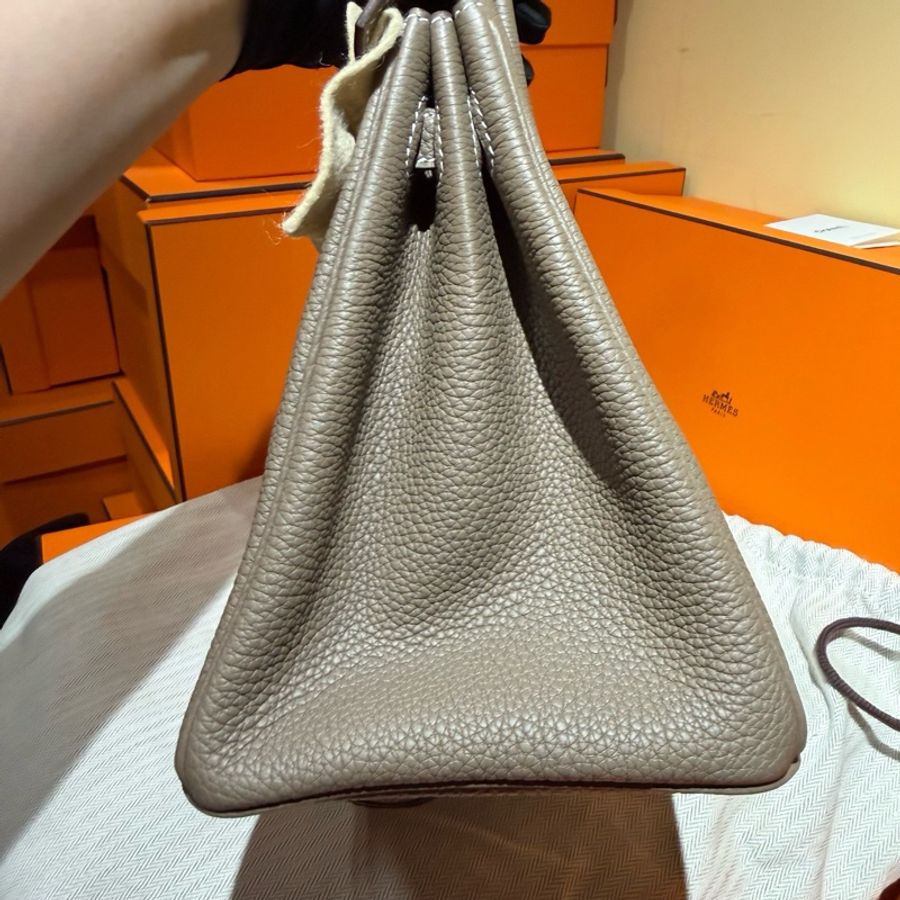 愛馬仕Hermes Birkin25 BK25 金扣 大象灰鉑金包手提包-5
