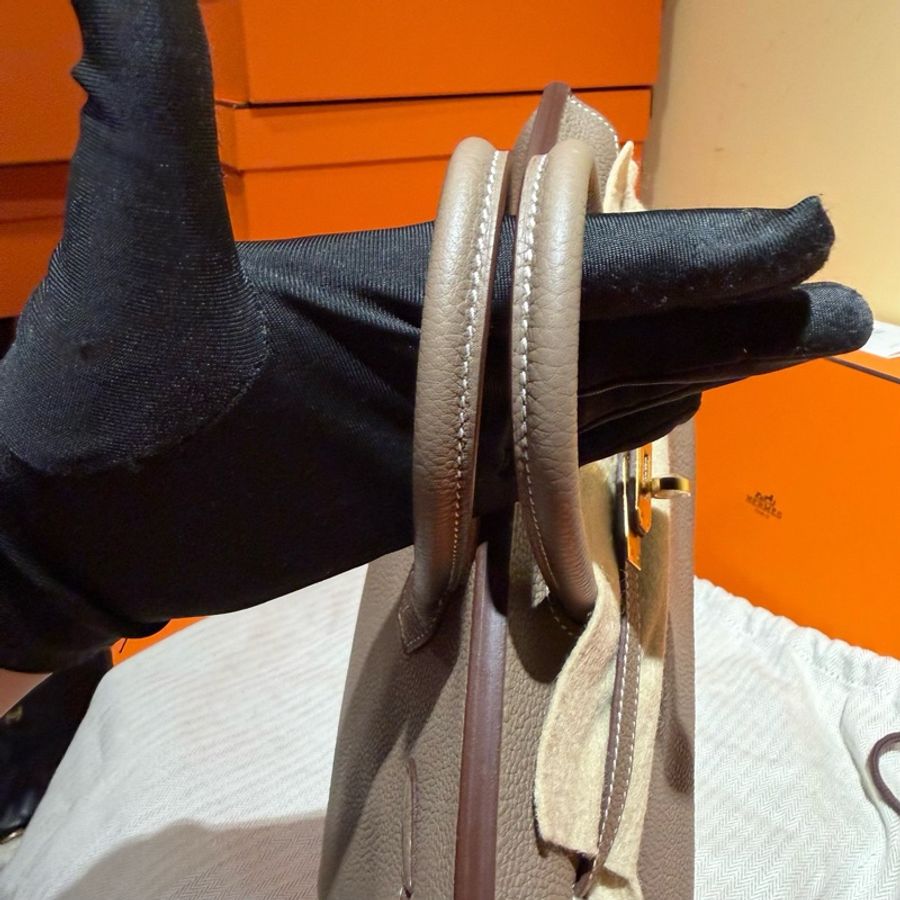 愛馬仕Hermes Birkin25 BK25 金扣 大象灰鉑金包手提包-6