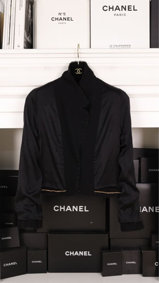 Chanel 95年黑色羊毛一粒扣两口袋上衣外套-2