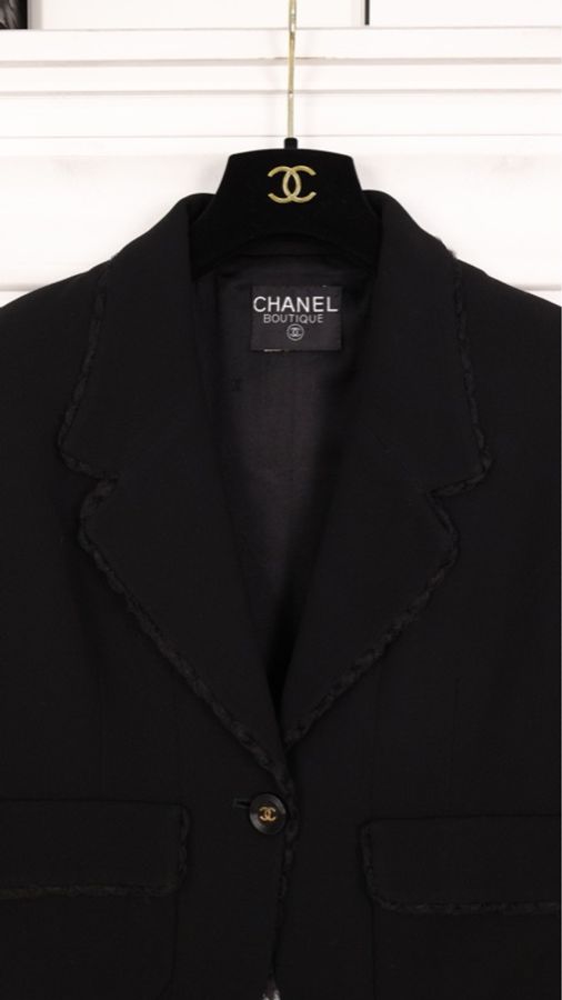 Chanel 95年黑色羊毛一粒扣两口袋上衣外套-38