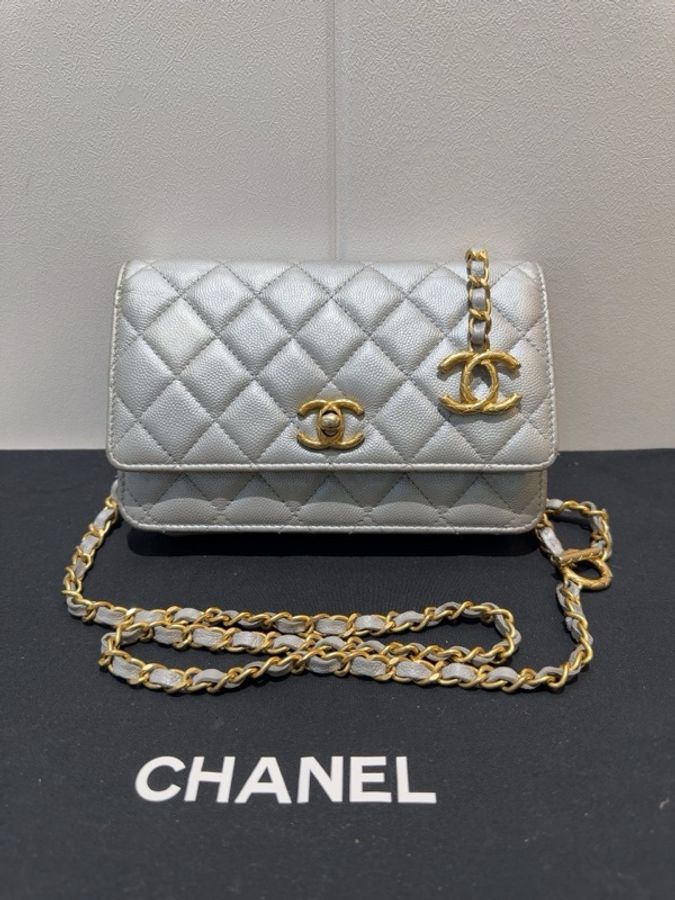 CHANEL香奈兒 銀色金扣 發財Woc 鏈條包 單肩斜挎包-0