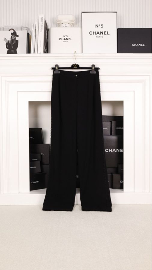 Chanel 95年黑色羊毛长裤-0