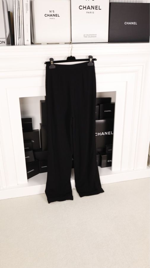 Chanel 95年黑色羊毛长裤-1