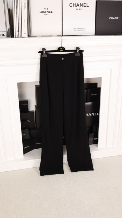 Chanel 95年黑色羊毛长裤-4