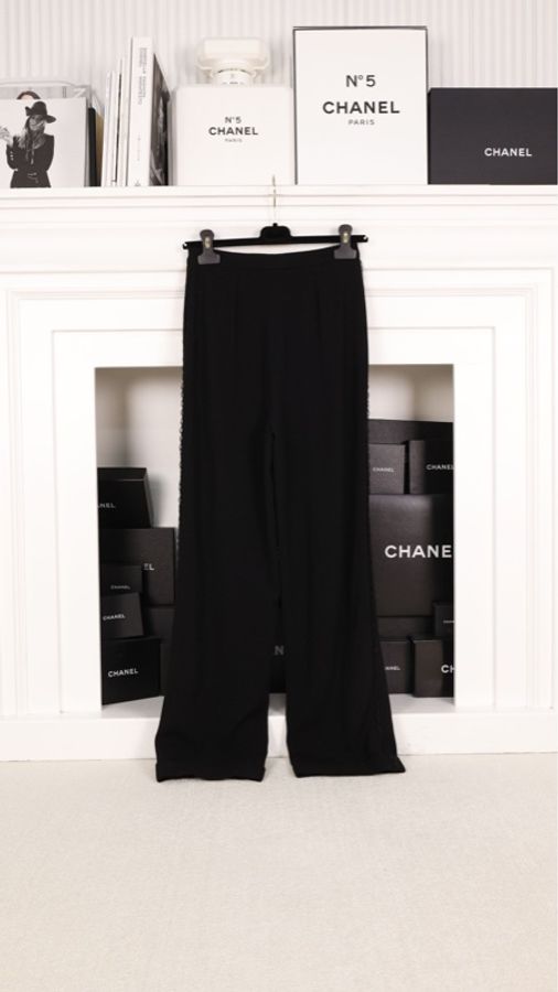 Chanel 95年黑色羊毛长裤-5