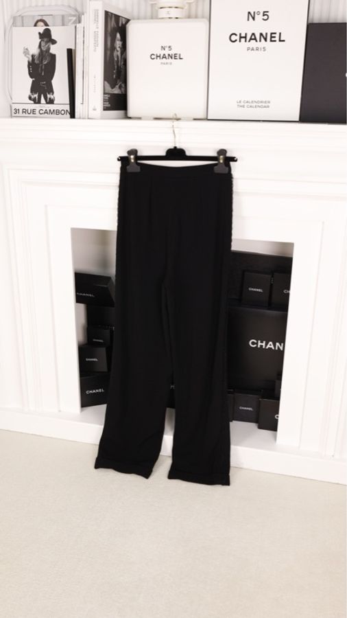 Chanel 95年黑色羊毛长裤-6