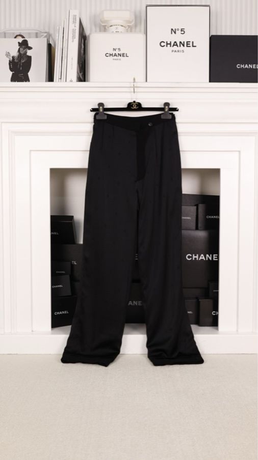 Chanel 95年黑色羊毛长裤-7