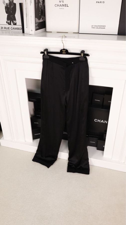 Chanel 95年黑色羊毛长裤-11