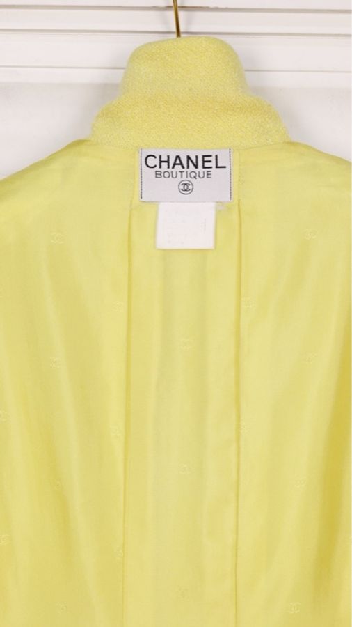 Chanel 96年小鸡黄两口袋羊毛翻领双排扣上衣外套-19