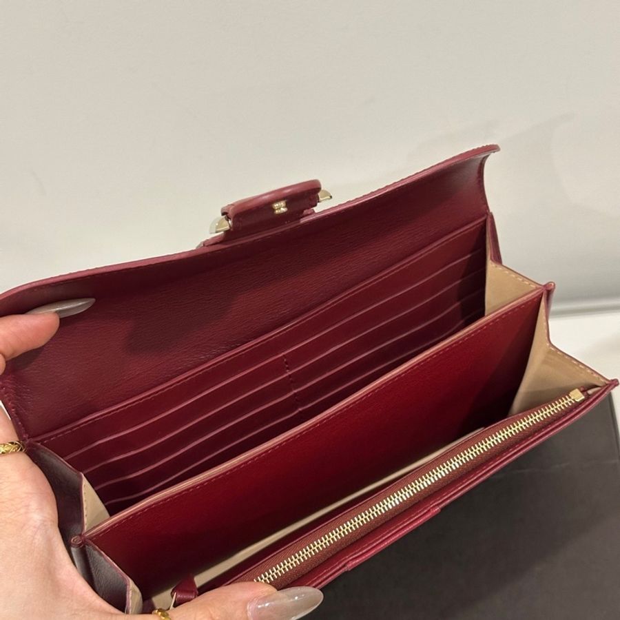 Delvaux 德爾沃 酒紅拼紅長款錢包卡包 內容量大 顏色經典-7
