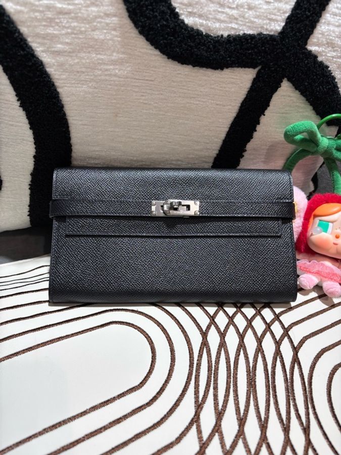 Hermes Kelly wallet 長銀包黑色牛皮銀扣 Stamp T 生產年份2015年98%new 跟盒子-0