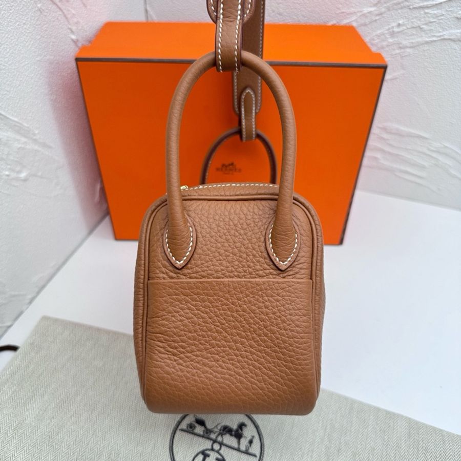 Hermes愛馬仕mini Lindy19金棕金扣單肩斜挎手提包 W刻TC皮,尺寸19-2