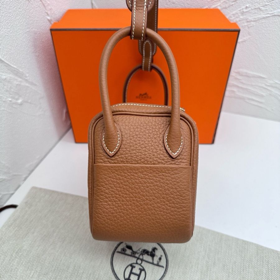 Hermes愛馬仕mini Lindy19金棕金扣單肩斜挎手提包 W刻TC皮,尺寸19-3