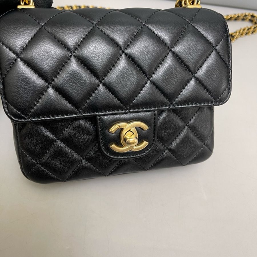 Chanel香奈兒 黑金全皮菱格琺瑯鏈條方胖子 芯片,尺寸16×12 附件 盒子 塵袋 。-5
