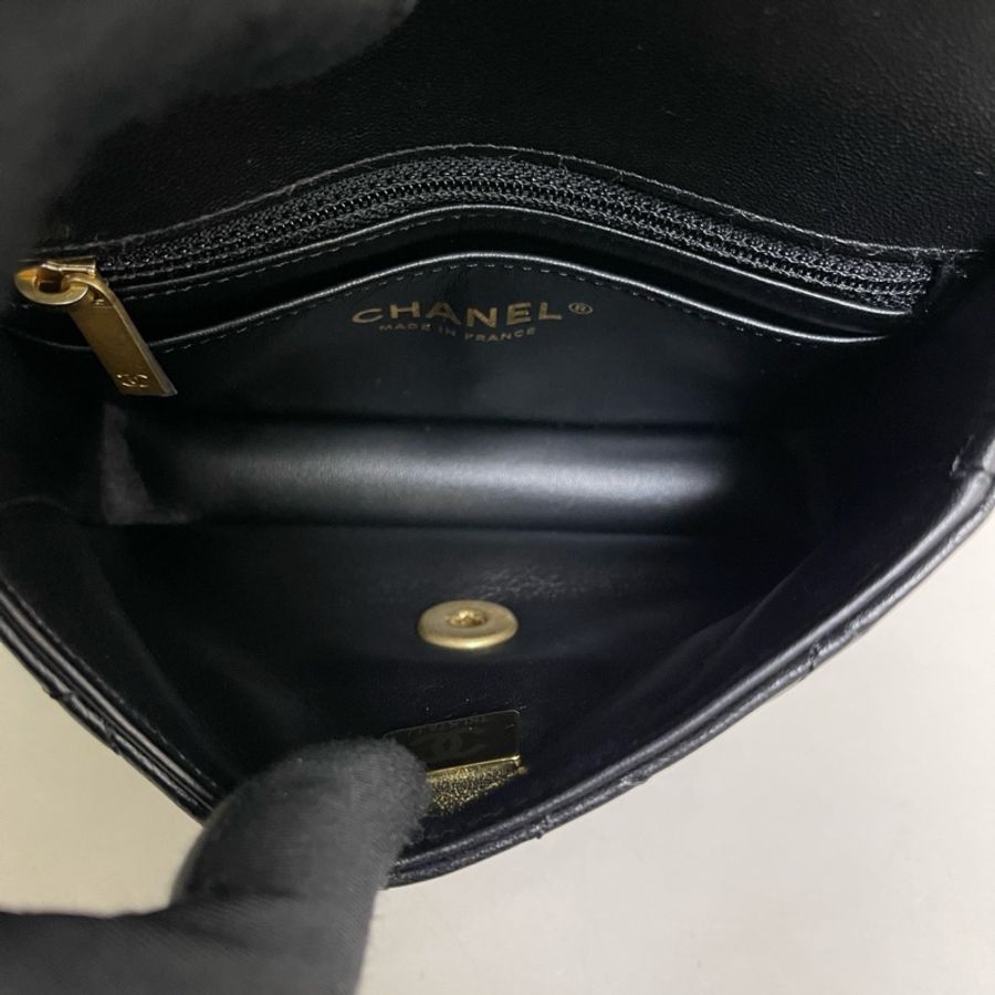 Chanel香奈兒 黑金全皮菱格琺瑯鏈條方胖子 芯片,尺寸16×12 附件 盒子 塵袋 。-6