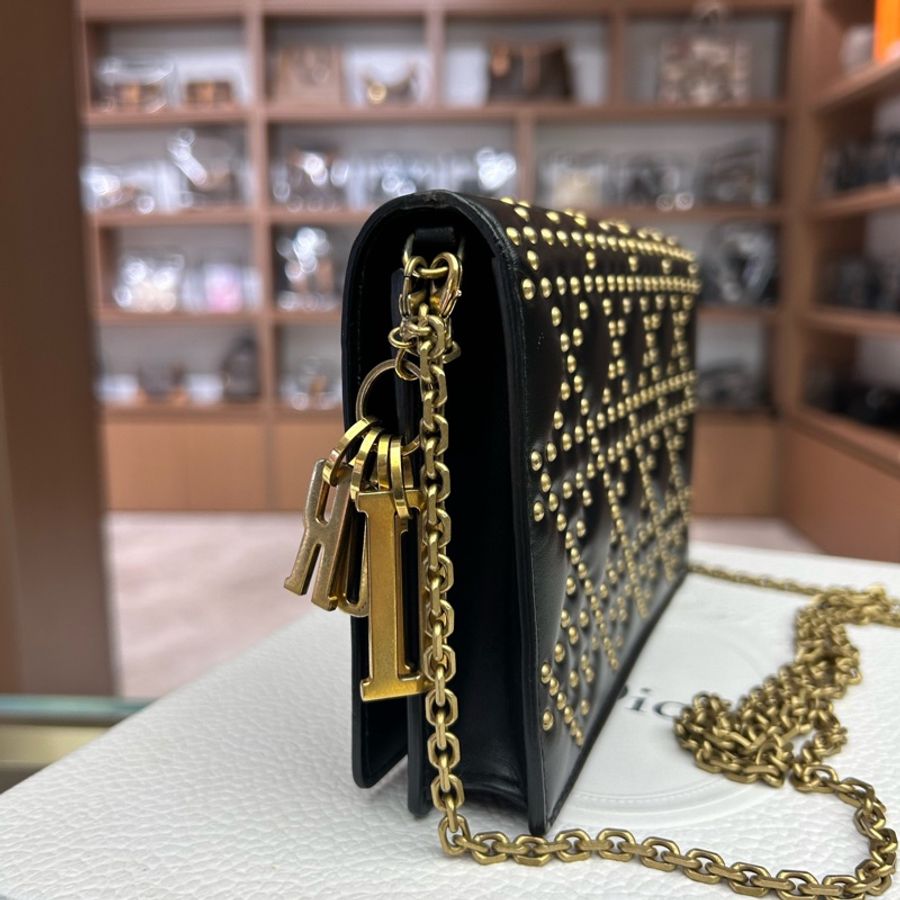 迪奧 /Dior 鉚釘騰格紋鏈條斜挎包-4