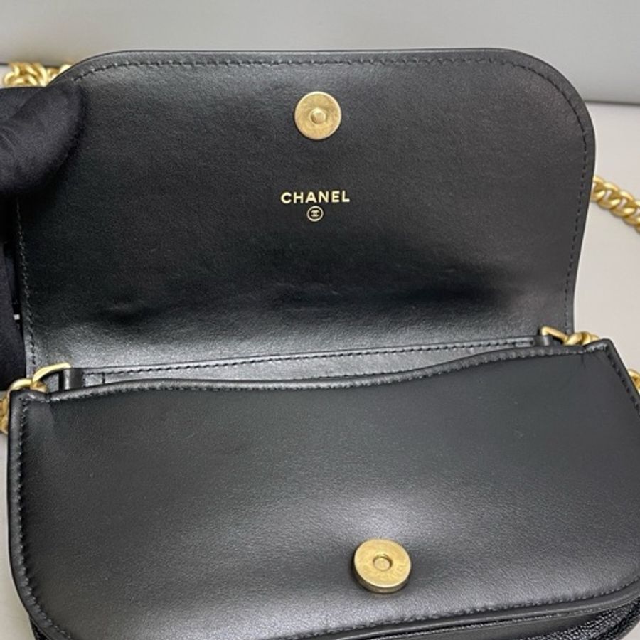 Chanel香奈兒 leboy 黑色全皮荔枝紋半月包 芯片款 尺寸 18.5×9.5×3.5 附件 塵袋-8