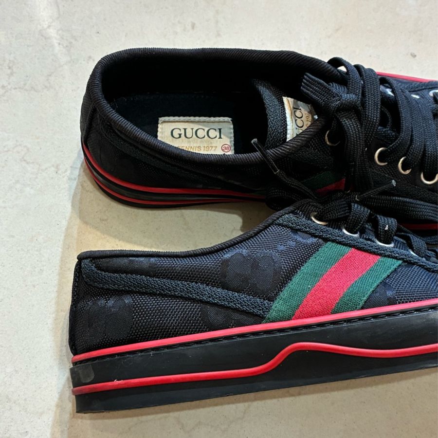 Gucci 黑色雙G側紅綠休閒鞋👟38-2
