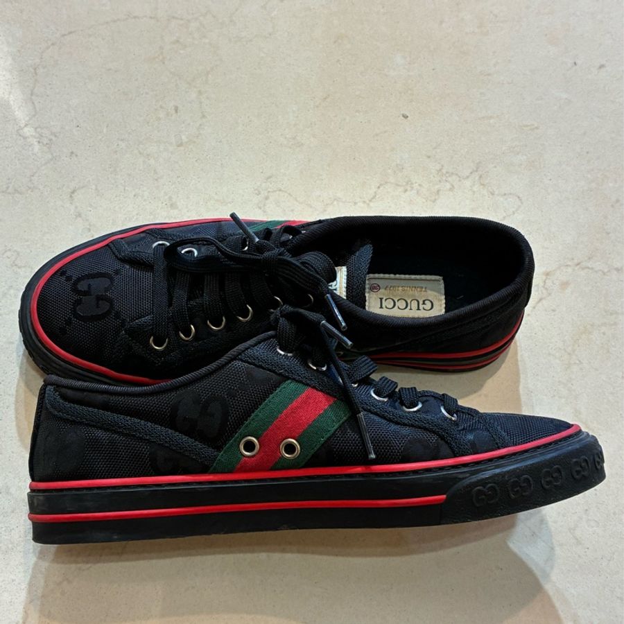 Gucci 黑色雙G側紅綠休閒鞋👟38-6