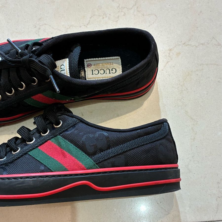 Gucci 黑色雙G側紅綠休閒鞋👟38-9