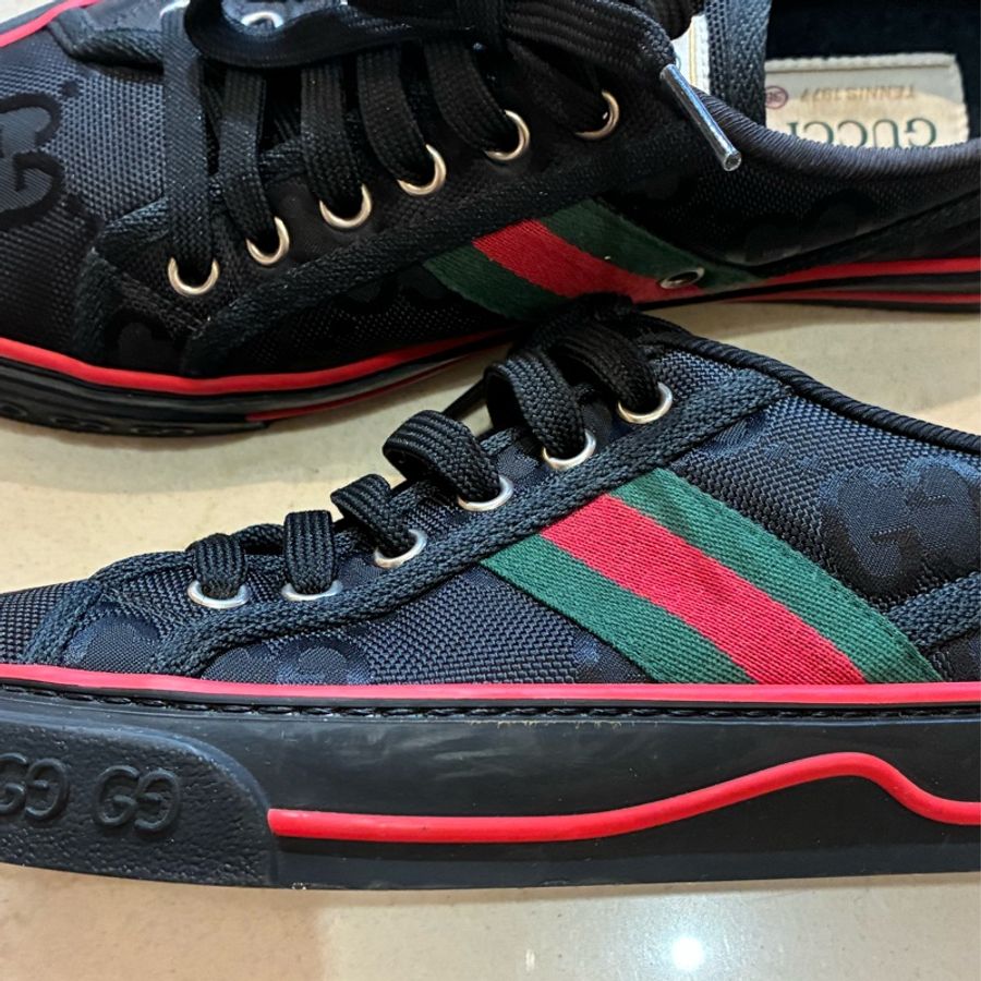 Gucci 黑色雙G側紅綠休閒鞋👟38-11
