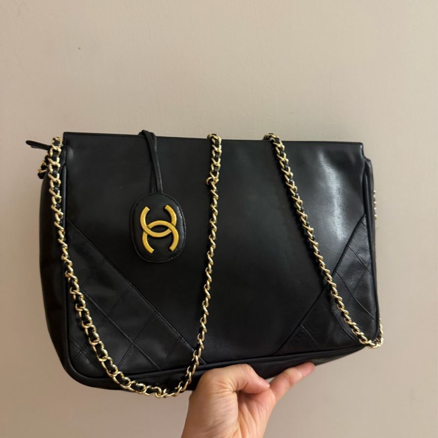 香奈兒 古董 絕版 包 90年代 斜背包 肩背包 黑色 vintage Chanel black bag-5