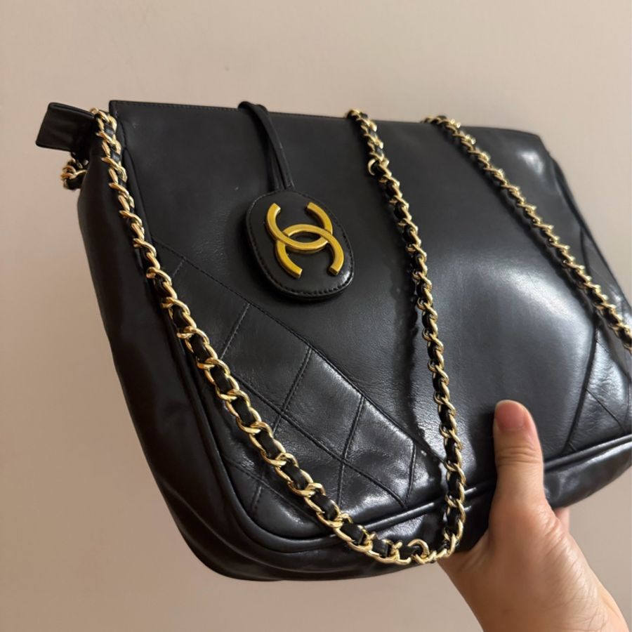 香奈兒 古董 絕版 包 90年代 斜背包 肩背包 黑色 vintage Chanel black bag-9