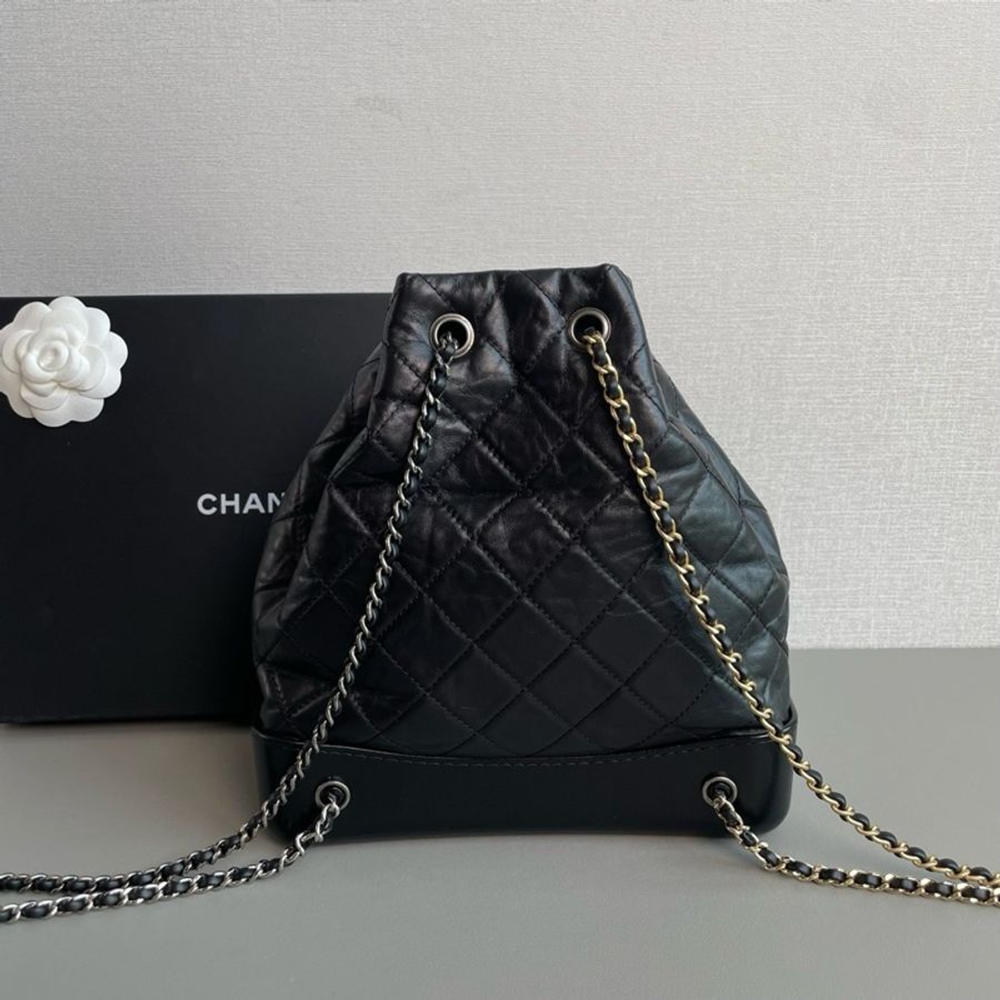Lisa同款💗Chanel香奈兒🖤Gabrielle黑色流浪鴛鴦鏈條雙肩包小號-9