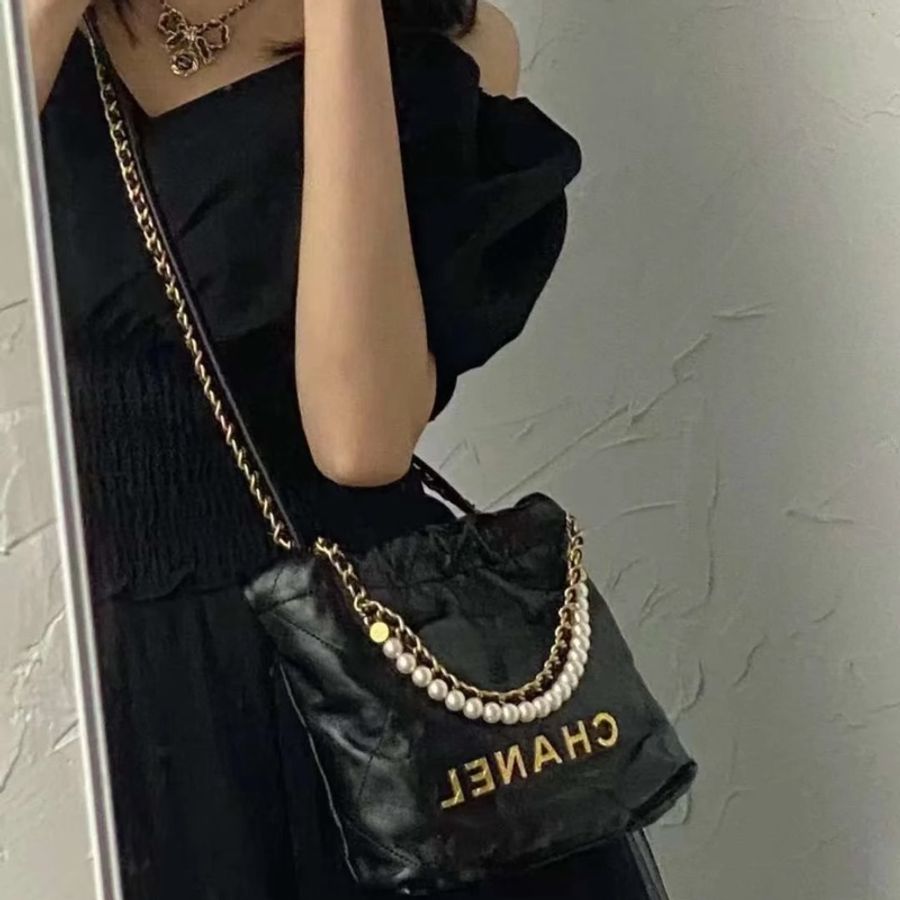 Chanel 香奈兒🖤 23S mini22bag 珍珠牛皮垃圾袋💕-1