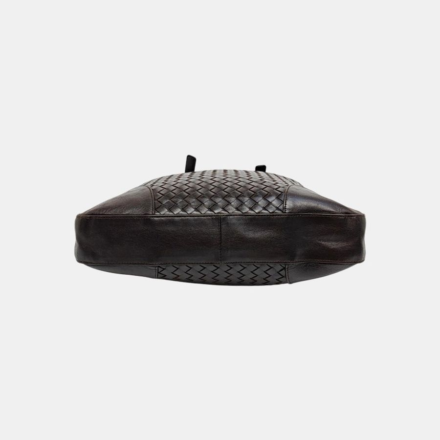 BOTTEGA VENETA Cesta 深棕色牛皮編織手提包-4