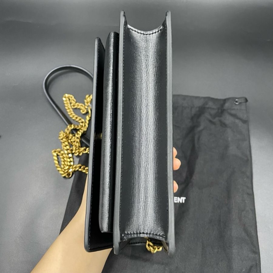 聖羅蘭 Saint laurent黑金光面牛皮小號日落手提斜挎包 19*13-2