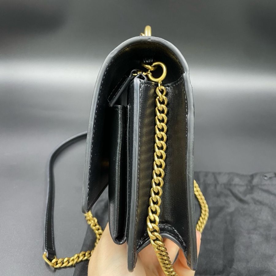 聖羅蘭 Saint laurent黑金光面牛皮小號日落手提斜挎包 19*13-4