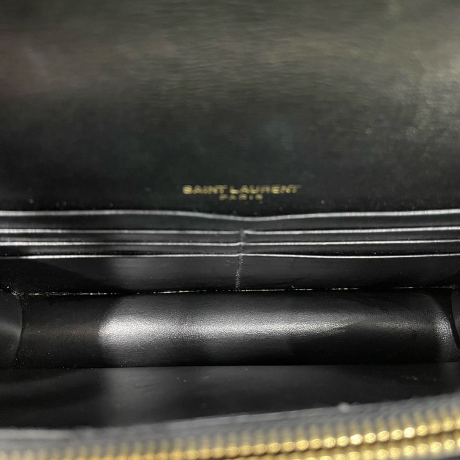 聖羅蘭 Saint laurent黑金光面牛皮小號日落手提斜挎包 19*13-8