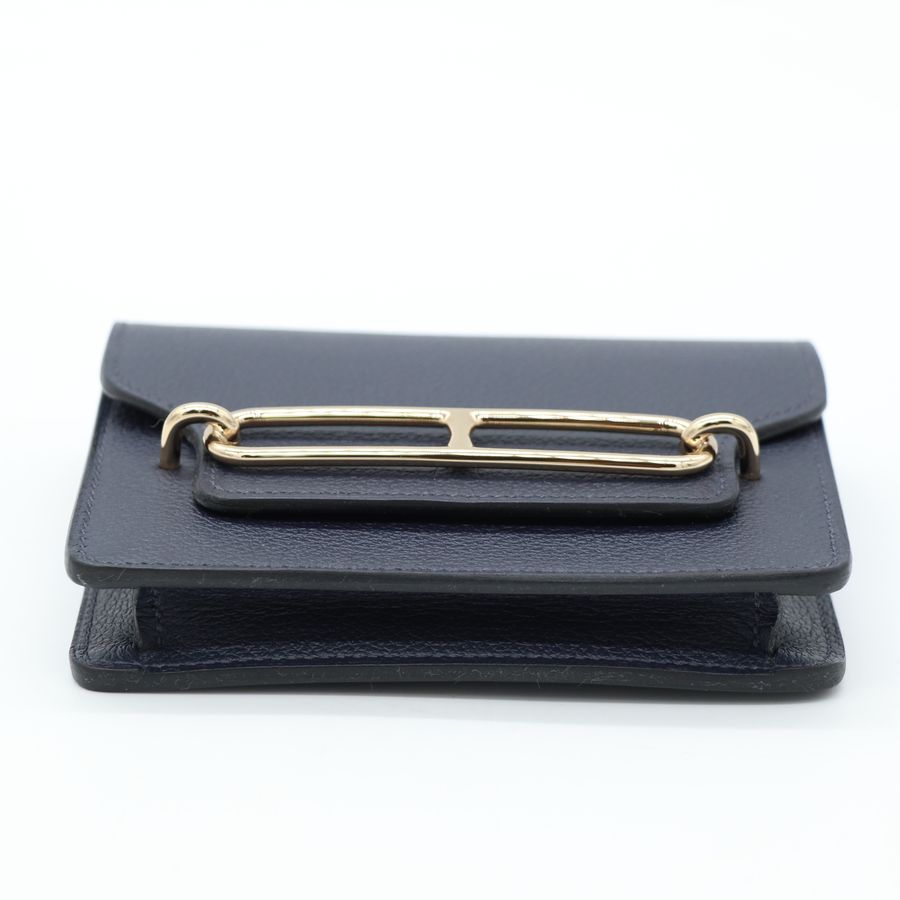 Hermès 愛馬仕 Roulis Slim 豬鼻子 短夾 午夜藍 金扣 A刻-6