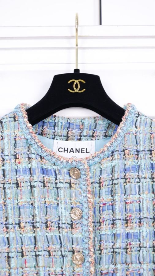 Chanel 25A杭州西湖秀款孔雀蓝编织四口袋上衣外套-13